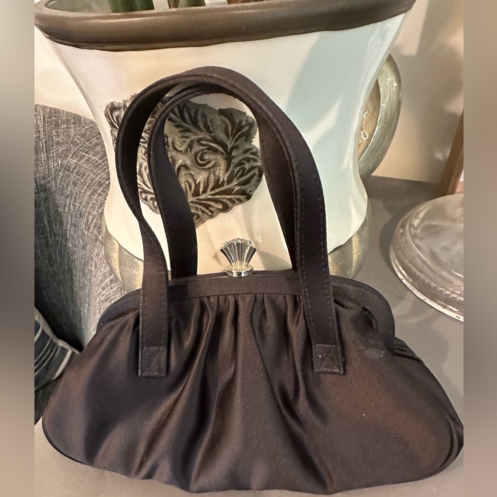 Vintage La Regale Black Satin Evening Clutch Mini Prom Travel Black